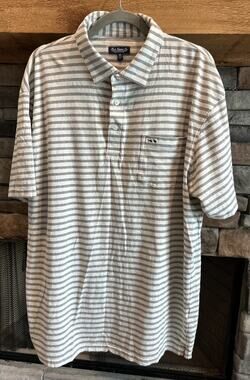 Men’s FISH HIPPIE Co. Gray/White Striped Short Sleeve Polo Shirt Size XXL *C8